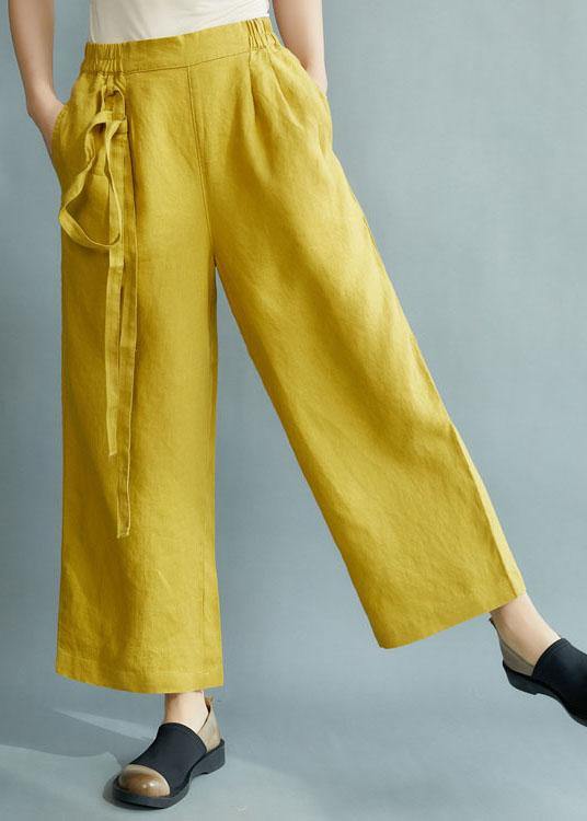 Chic Yellow Loose Straight Fall Casual Pants - SooLinen