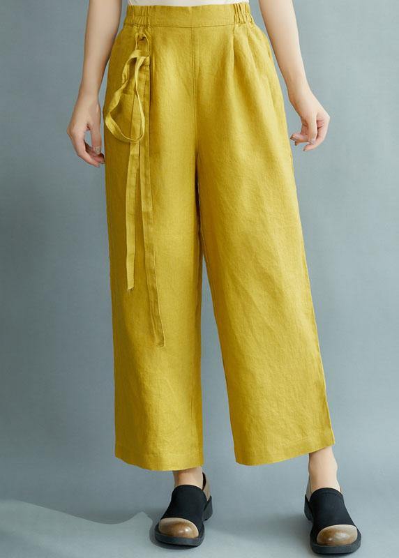 Chic Yellow Loose Straight Fall Casual Pants - SooLinen
