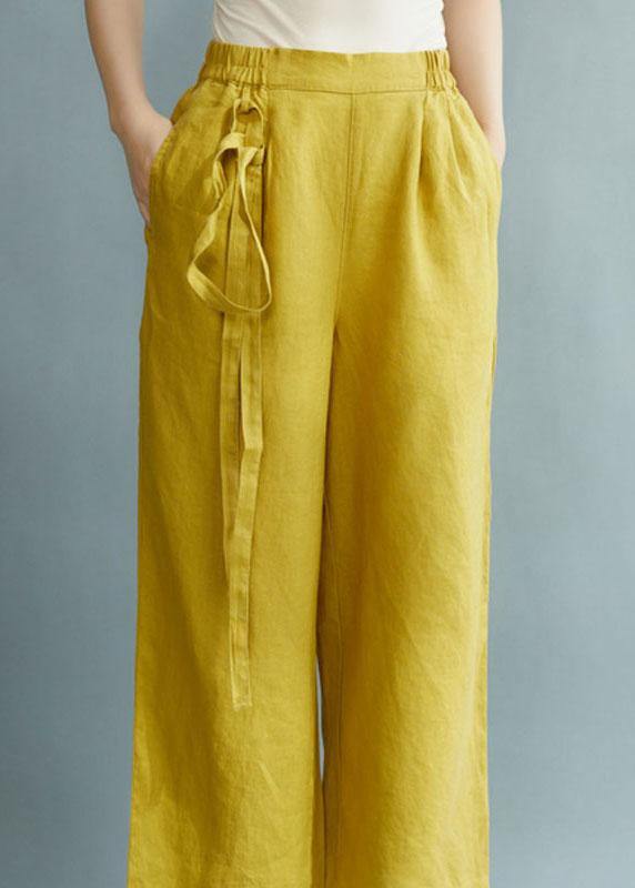 Chic Yellow Loose Straight Fall Casual Pants - SooLinen