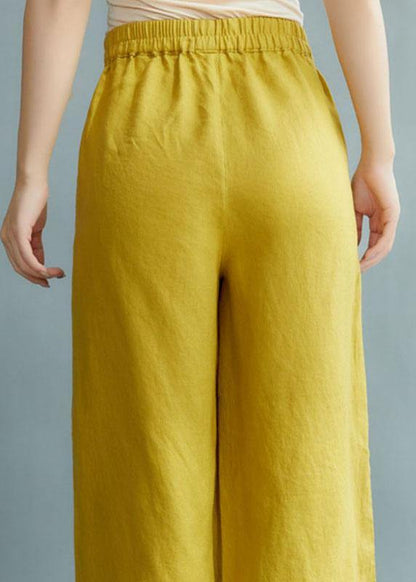 Chic Yellow Loose Straight Fall Casual Pants - SooLinen