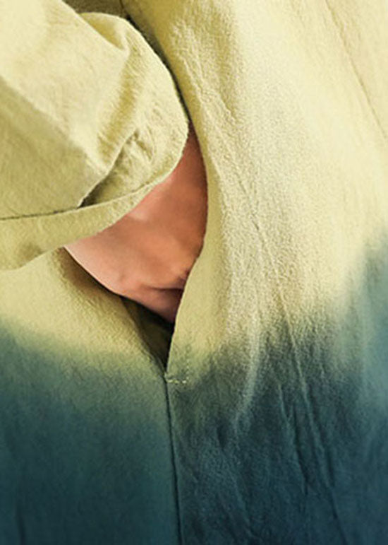 Chic Gelb O-Ausschnitt Farbverlauf Baumwolle Kleid Frühling