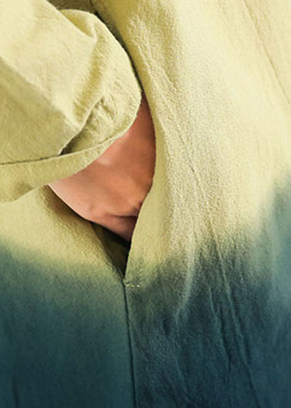 Chic Gelb O-Ausschnitt Farbverlauf Baumwolle Kleid Frühling