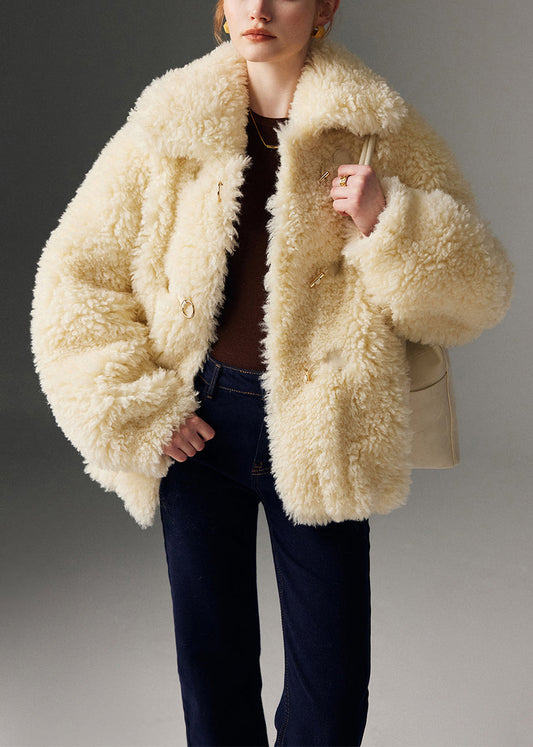 Schicke gelbe Oversize-Mäntel aus warmem Teddy-Kunstpelz für den Winter