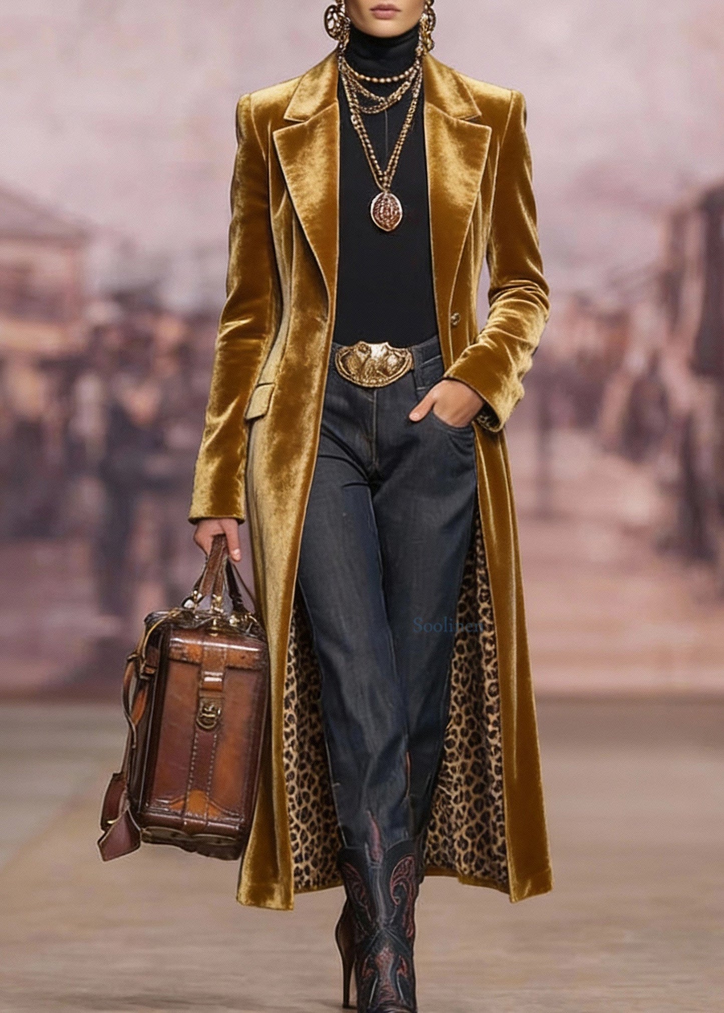 Chic Yellow Peter Pan Collar Pockets Velvet Trench Spring