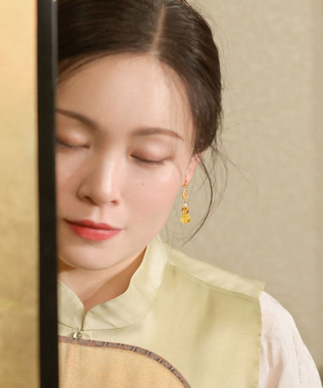 Schicke gelbe Ohrringe aus Sterlingsilber mit Überzug aus Perlen, Kristallen und Bernstein