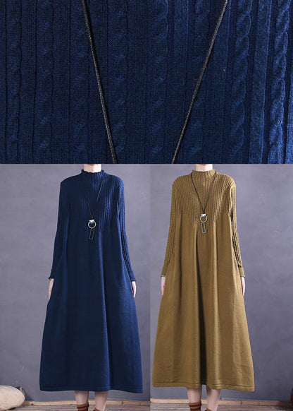 Chic Gelb Rollkragen Lose Strickkleid Frühling