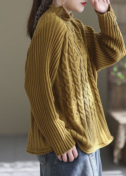 Chic Yellow Turtle Neck warme Strickpullover Winter