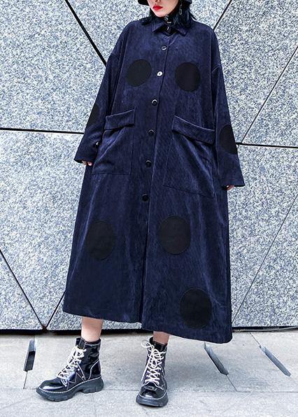 Chic big pockets Fine winter trench coat navy silhouette jackets - SooLinen