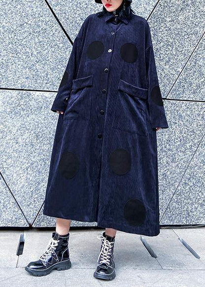 Chic big pockets Fine winter trench coat navy silhouette jackets - SooLinen