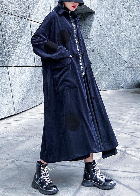 Chic big pockets Fine winter trench coat navy silhouette jackets - SooLinen