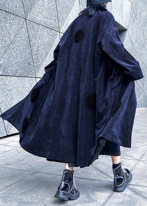 Chic big pockets Fine winter trench coat navy silhouette jackets - SooLinen