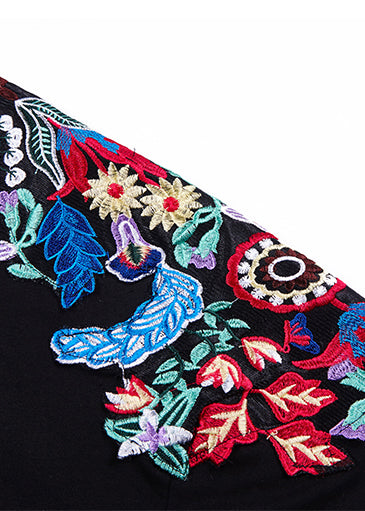Schicke schwarze Baumwollkleider Tropfen Design Fotografie Stickerei O-Ausschnitt Baumwolle Sommerkleider