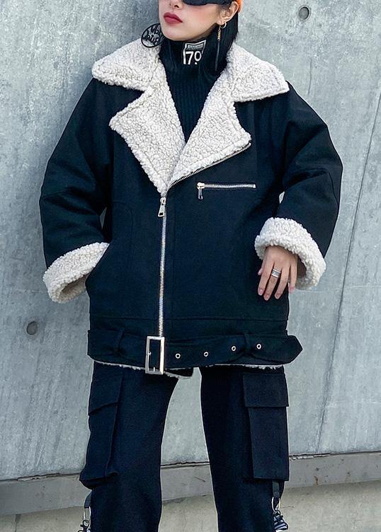 Chic black Fashion Coats Women Inspiration tie hem thick jackets - SooLinen