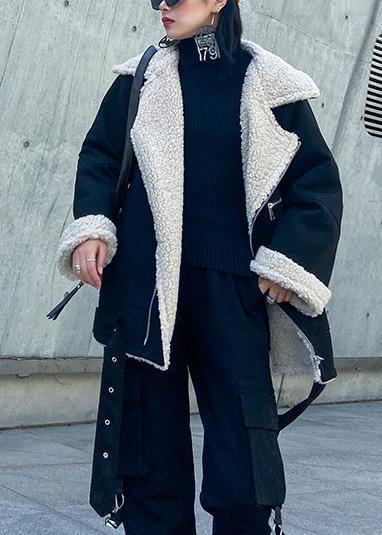 Chic black Fashion Coats Women Inspiration tie hem thick jackets - SooLinen