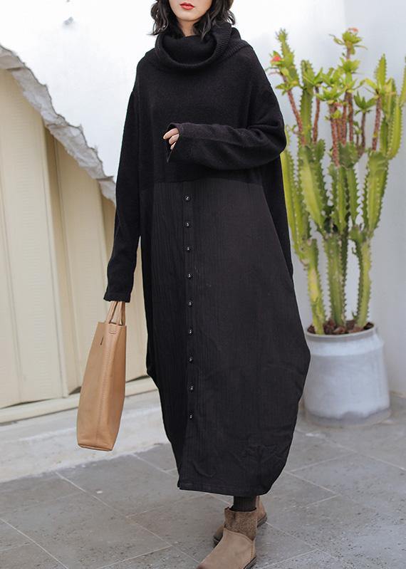 Chic black Sweater Wardrobes Upcycle high neck asymmetric Hipster knitwear - SooLinen