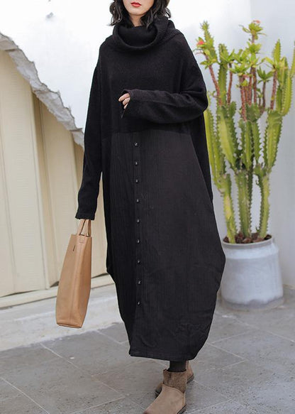 Chic black Sweater Wardrobes Upcycle high neck asymmetric Hipster knitwear - SooLinen