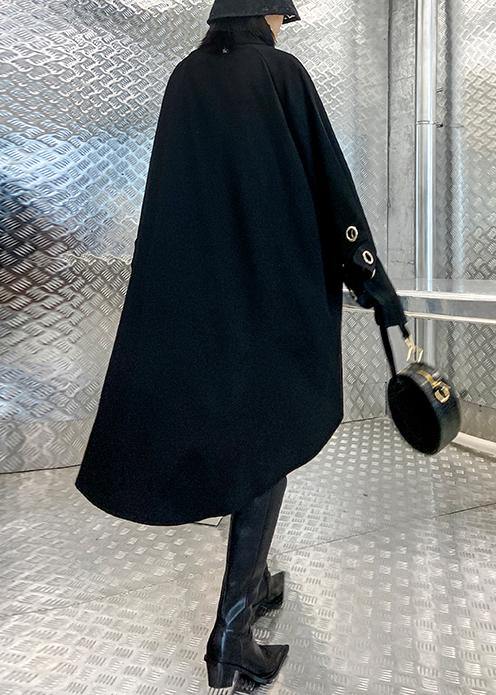 Chic black blouses for women stand collar asymmetric Plus Size Clothing blouses - SooLinen