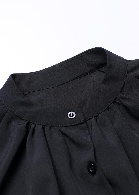 Chic black blouses for women stand collar asymmetric Plus Size Clothing blouses - SooLinen