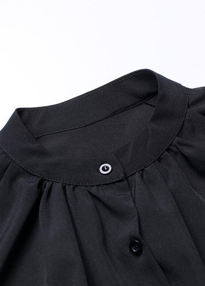 Chic black blouses for women stand collar asymmetric Plus Size Clothing blouses - SooLinen