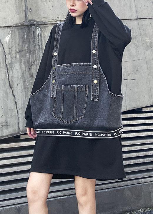 Chic black cotton Blouse o neck two pieces Plus Size Clothing tops - SooLinen