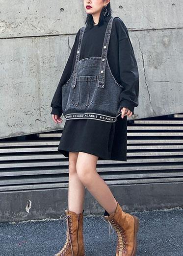 Chic black cotton Blouse o neck two pieces Plus Size Clothing tops - SooLinen