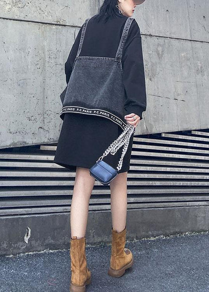 Chic black cotton Blouse o neck two pieces Plus Size Clothing tops - SooLinen