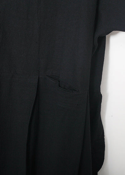 Chic schwarz leinen kleidung Korea Nähen o neck asymmetrische baggy Sommer Kleid