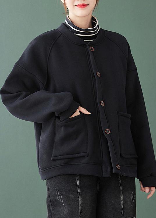 Chic black  coats Outfits o neck Button Down women coats - SooLinen