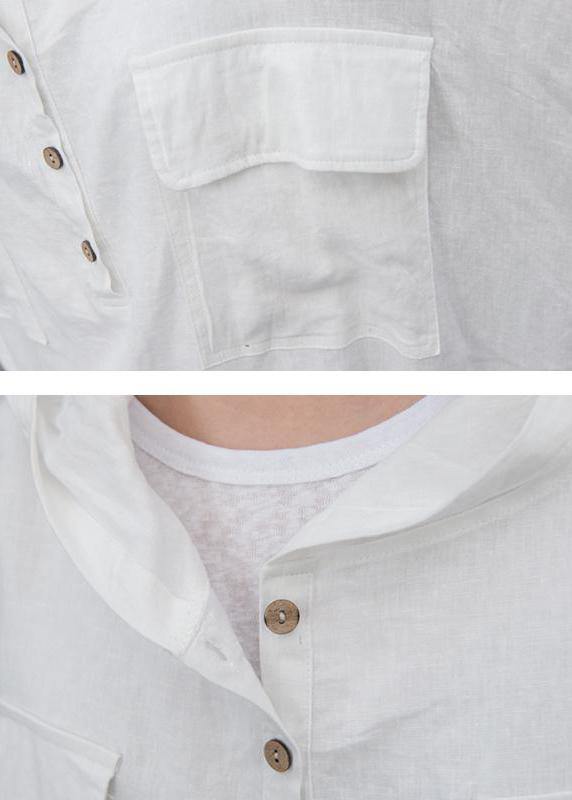 Chic cotton linen tunic pattern plus size Batwing Sleeve Solid Color Hooded Blouse - SooLinen