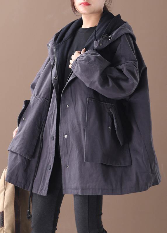 Chic dark gray fine outwear Inspiration hooded false two pieces jackets - SooLinen