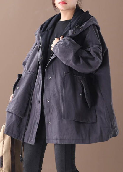 Chic dark gray fine outwear Inspiration hooded false two pieces jackets - SooLinen