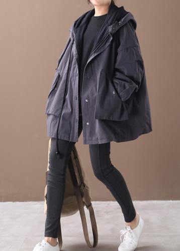 Chic dark gray fine outwear Inspiration hooded false two pieces jackets - SooLinen