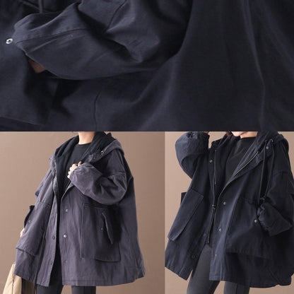 Chic dark gray fine outwear Inspiration hooded false two pieces jackets - SooLinen