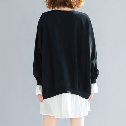 Schicke Baumwollkleider mit ausgestellten Ärmeln und Stitches Work Outfits, schwarzes Etuikleid