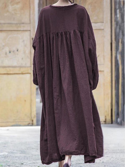 Chic gray black cotton Robes o neck long sleeve A Line spring Dress - SooLinen