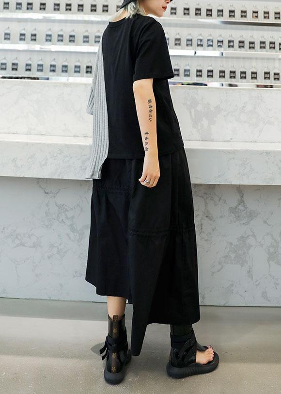 Chic gray patchwork cotton clothes For Women asymmetric hem oversized summer blouses - SooLinen