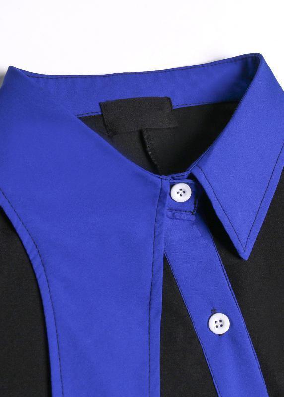 Chic lapel asymmetric cotton summer dresses pattern black cotton Dress - SooLinen