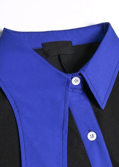 Chic lapel asymmetric cotton summer dresses pattern black cotton Dress - SooLinen