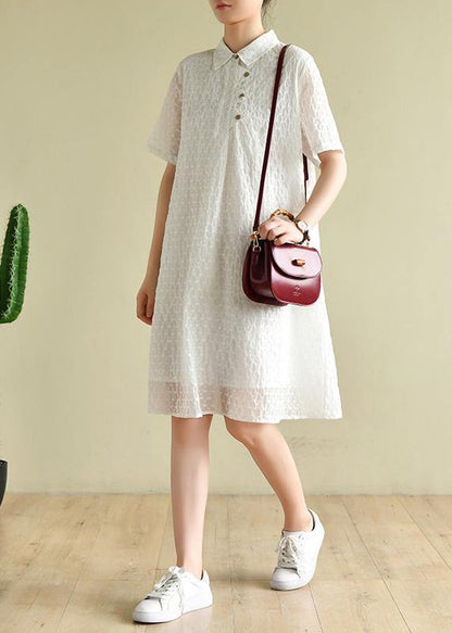 Chic lapel summer quilting dresses Inspiration white dotted Dress - SooLinen