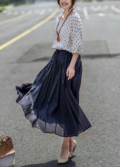 Chic linen Blouse Vintage Casual Linen Dot V-Neck Women Blouse - SooLinen