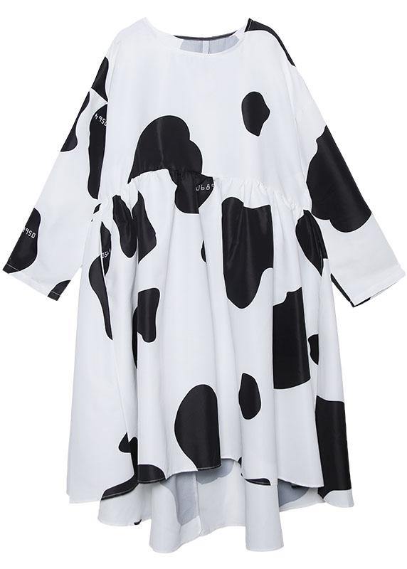 Chic low high design cotton high waist Tunics Sleeve black cotton robes Dresses - SooLinen