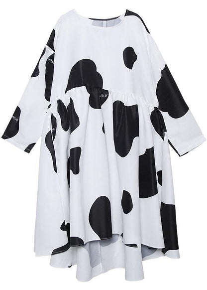 Chic low high design cotton high waist Tunics Sleeve black cotton robes Dresses - SooLinen