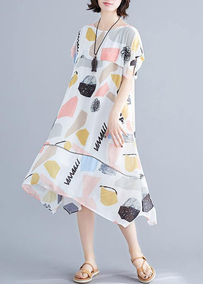 Chic multicolor Geometric chiffon Wardrobes Metropolitan o neck Maxi Summer Dresses - SooLinen
