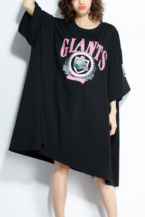 Chic o neck baggy Baumwolle plus größe Tunika Tops schwarz lose Kleider sommer