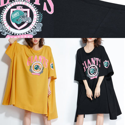 Chic o neck baggy Baumwolle plus größe Tunika Tops schwarz lose Kleider sommer