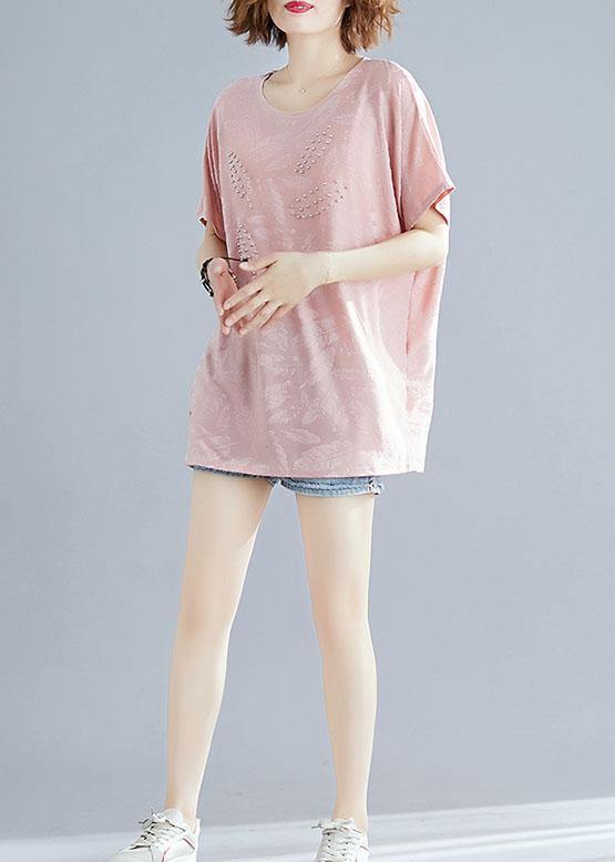 Chic o neck blended tunic top Tunic Tops pink tops summer - SooLinen