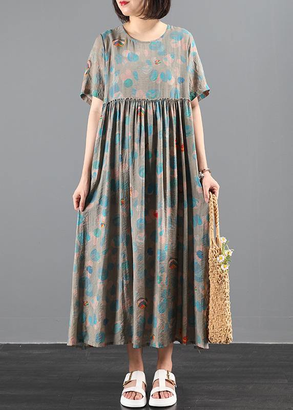 Chic o neck exra large hem summer Tutorials green print Traveling Dresses - SooLinen