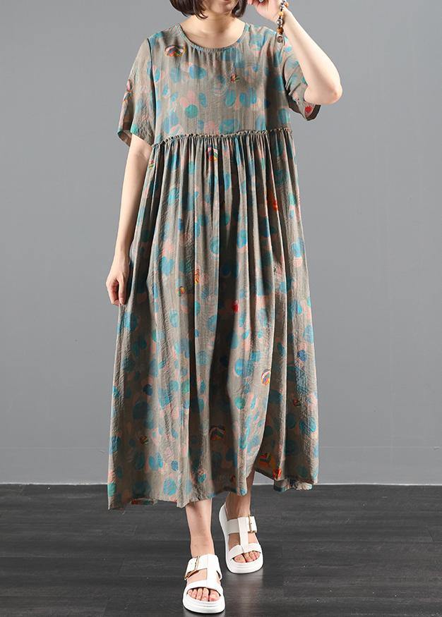 Chic o neck exra large hem summer Tutorials green print Traveling Dresses - SooLinen