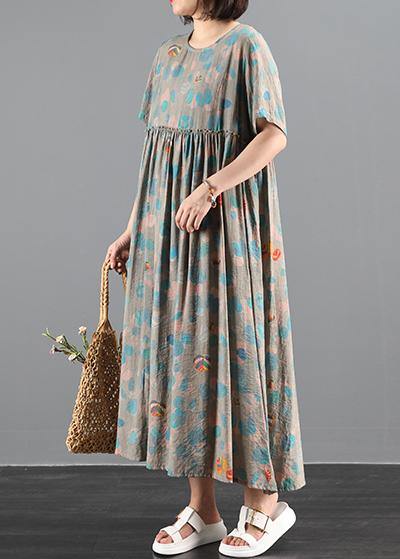 Chic o neck exra large hem summer Tutorials green print Traveling Dresses - SooLinen