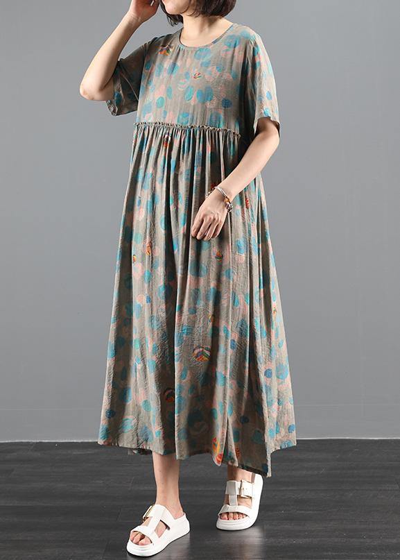 Chic o neck exra large hem summer Tutorials green print Traveling Dresses - SooLinen